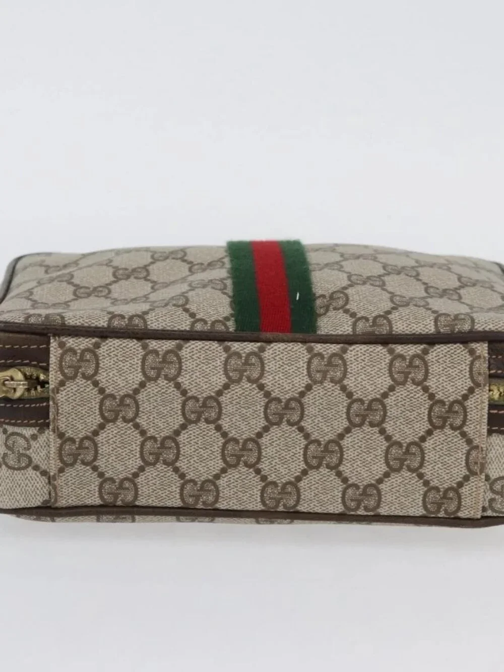 GUCCI GG Supreme Web Sherry Line Clutch Bag PVC Beige Red Green Auth ka3285